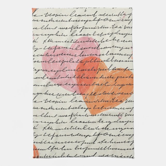 Modern Heart Pattern with Script Background (8) Kitchen Towel (Vertical)