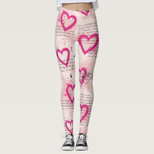 Modern Heart Pattern with Script Background (8) Leggings