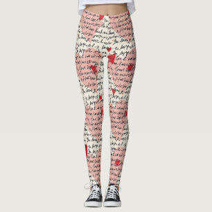 Modern Heart Pattern with Script Background (9) Leggings