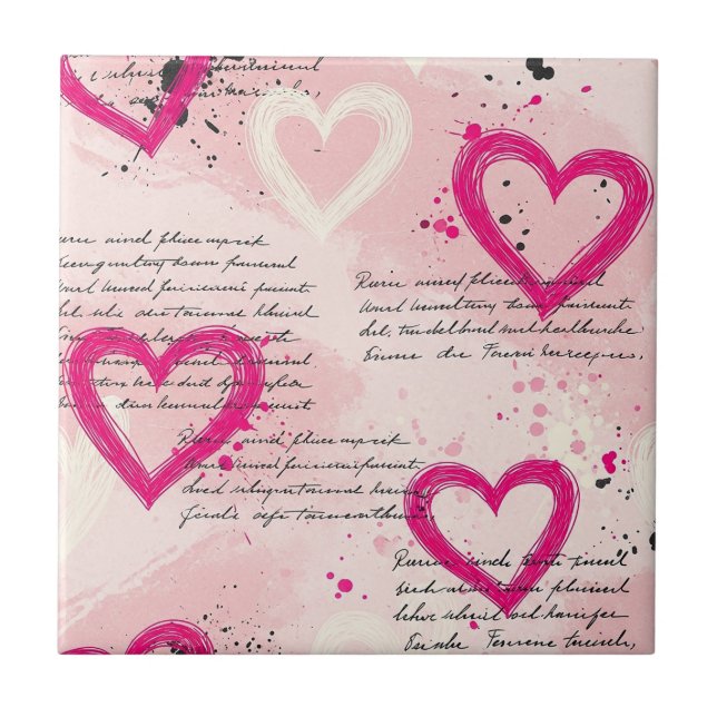 Modern Heart Pattern with Script Background (9) Tile (Front)