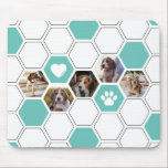 Modern Heart Paw Dog Photo Geometric Teal Unique Mouse Pad<br><div class="desc">This unique and modern Modern Heart Paw Dog Photo Geometric Teal Unique Mouse Pad is a stylish and functional way to keep your furry loved ones close at heart as you work. Featuring teal and white mosaic geometrics and paw prints, with hearts in between for an extra special touch, this...</div>