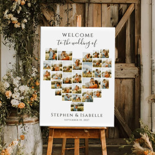 Modern Heart Photo Collage Wedding Welcome Poster