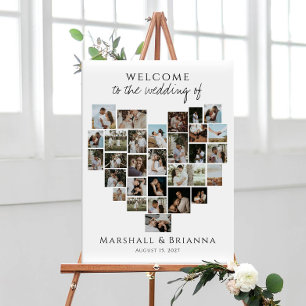 Modern Heart Photo Collage Wedding Welcome Poster