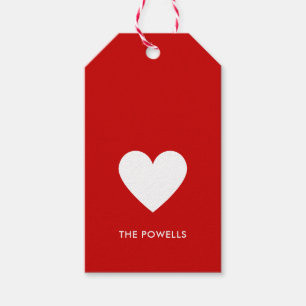 Modern Heart Red White Preppy Stripes Personalized Gift Tags