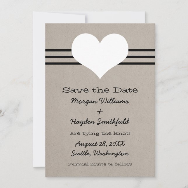 Modern Heart Save the Date Invite, Beige (Front)