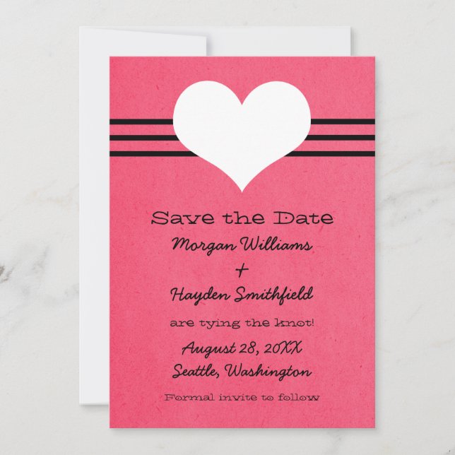 Modern Heart Save the Date Invite, Pink (Front)