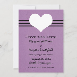 Modern Heart Save the Date Invite, Purple