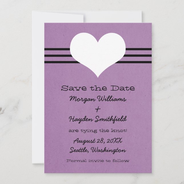 Modern Heart Save the Date Invite, Purple (Front)