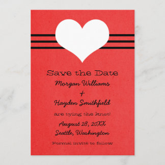 Modern Heart Save the Date Invite, Red
