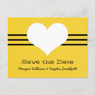 Modern Heart Save the Date Postcard, Yellow Announcement Postcard