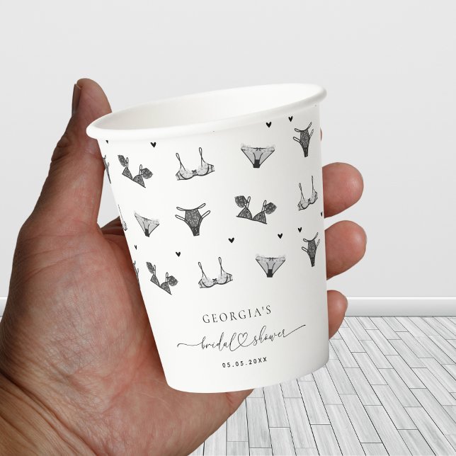 Modern Heart Script & Black Lingerie Bridal Shower Paper Cups (Creator Uploaded)