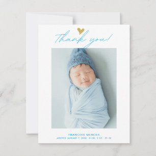 Modern Heart  Script Custom Newborn Baby Photo  Thank You Card