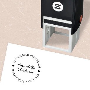 Modern Heart   Script Cute Round Return Address Self-inking Stamp
