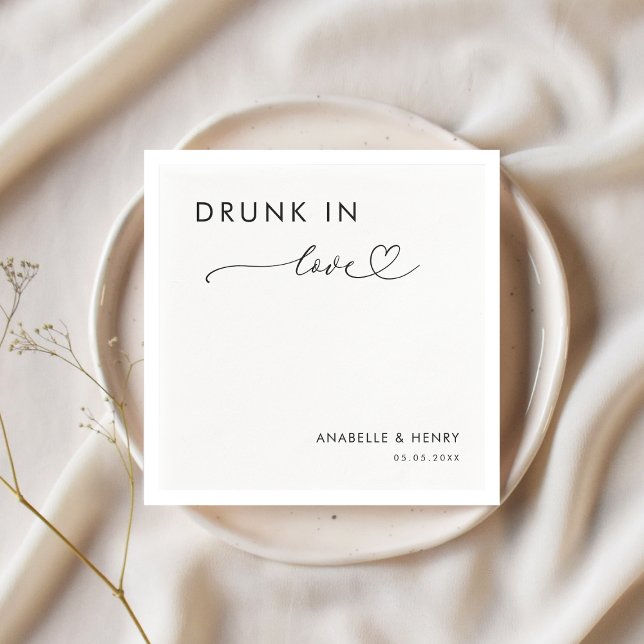Modern Heart Script Drunk in Love Elegant Wedding Napkin (Creator Uploaded)