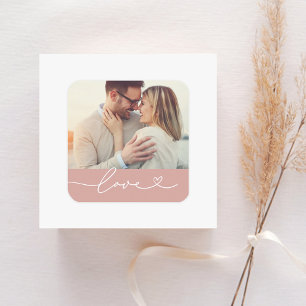 Modern Heart Script Love Photo Wedding Square Sticker