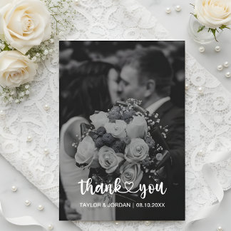 Modern Heart Script Photo Wedding Wedding Thank You Card