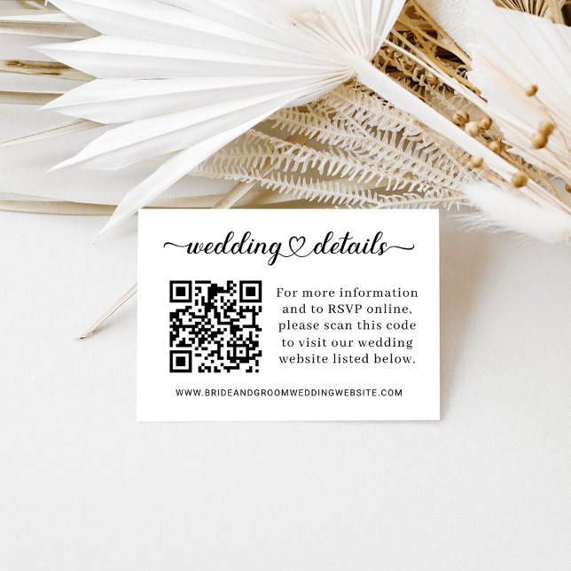 Modern Heart Script Wedding Details QR Code Enclosure Card (Creator Uploaded)