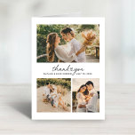 Modern Heart Script Wedding Photo Collage Thank You Card<br><div class="desc">Folded vertical wedding thank you photo cards feature modern and minimal black script "Thank You" text with cute heart accent, monogram of the bride and groom couple's names, along with a simple collage of 3 photos on the front. Space for an additional photo and custom thank you message that can...</div>