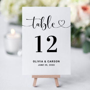 Modern Heart Script Wedding Table Number