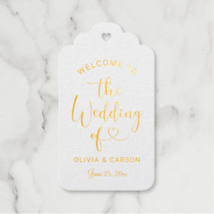 Modern Heart Script Wedding Welcome Gold Gift Tags