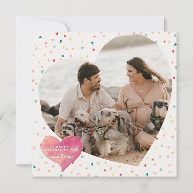 Modern Heart Shaped Photo Happy Valentine's Day Holiday Card (Front)