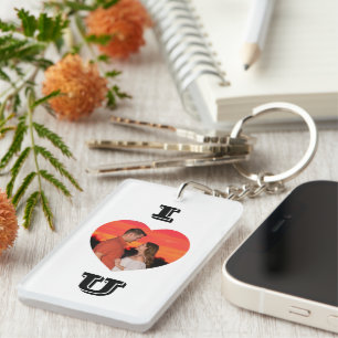 Modern Heart Shaped Photo I Love U Keychain
