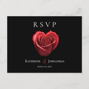 Modern Heart Shaped Red Rose-RSVP-Wedding- Postcard