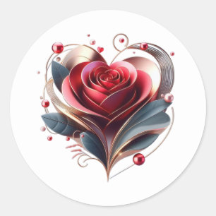 Modern Heart Shaped Rose Classic Round Sticker