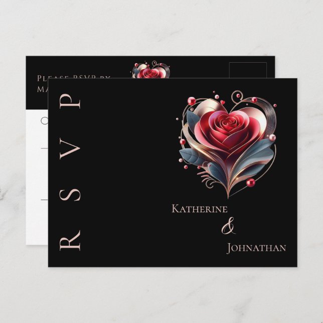 Modern Heart Shaped Rose-RSVP-Wedding- Postcard (Front/Back)