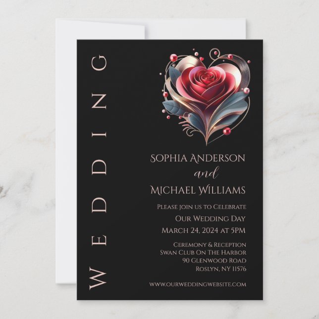 Modern Heart Shaped Rose Wedding Invitation (Front)