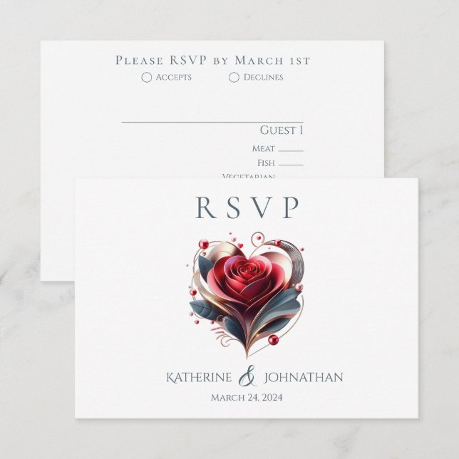 Modern Heart Shaped Rose Wedding RSVP Card (Front/Back)