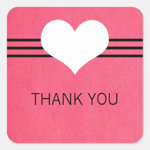 Modern Heart Thank You Stickers, Pink Square Sticker