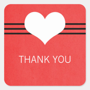 Modern Heart Thank You Stickers, Red Square Sticker