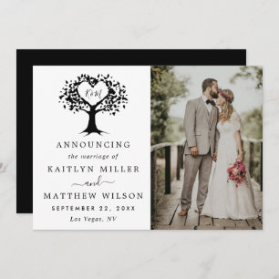 Modern Heart Tree Photo Wedding Announcement