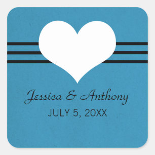 Modern Heart Wedding Stickers, Blue Square Sticker