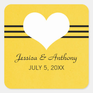 Modern Heart Wedding Stickers, Yellow Square Sticker