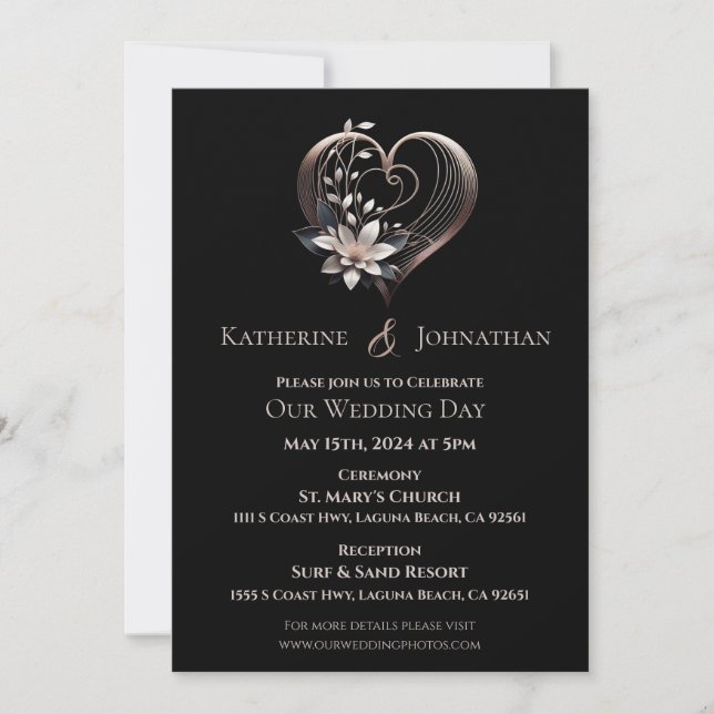 Modern Heart with Flowers Wedding Invitation (Front)