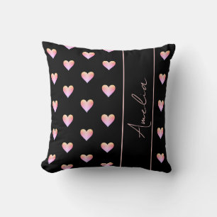Modern Hearts Black Pink Modern Throw Pillow