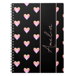 Modern Hearts Black Pink Personalized Notebook