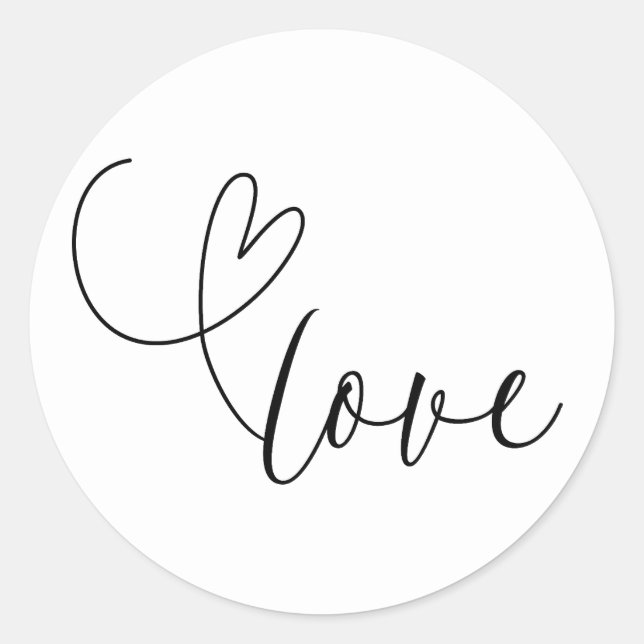 Modern Hearts Black & White Love Minimal Wedding  Classic Round Sticker (Front)
