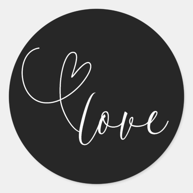 Modern Hearts Black & White Love Minimal Wedding  Classic Round Sticker (Front)