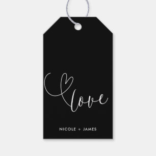 Modern Hearts Black & White Love Minimal Wedding Gift Tags