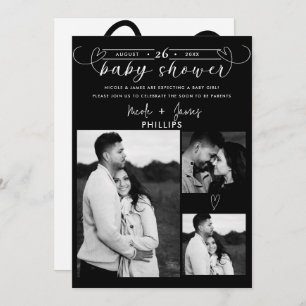 Modern Hearts Black & White Minimal Baby Shower