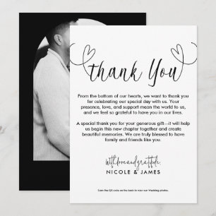 Modern Hearts Black & White Minimal Thank You Invitation