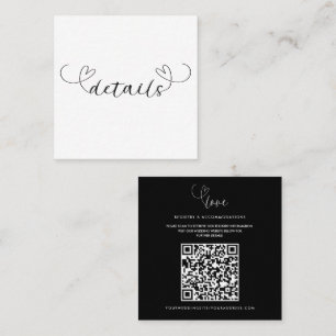 Modern Hearts Black White Minimal Wedding Details Square Business Card