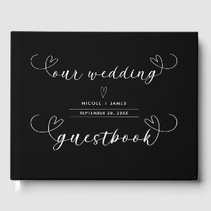 Modern Hearts Black & White Minimal Wedding Guest Book