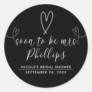 Modern Hearts Black White Soon to Be Mrs. Bridal  Classic Round Sticker