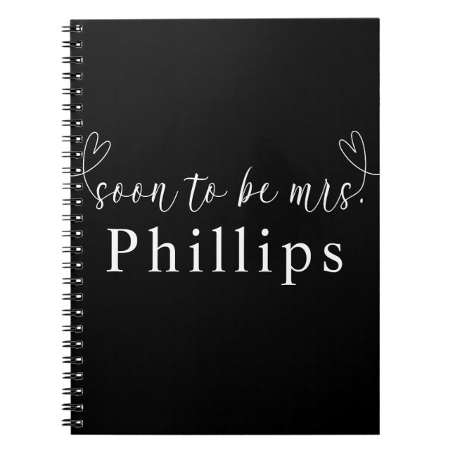 Modern Hearts Black White Soon to Be Mrs. Wedding Notebook (Front)