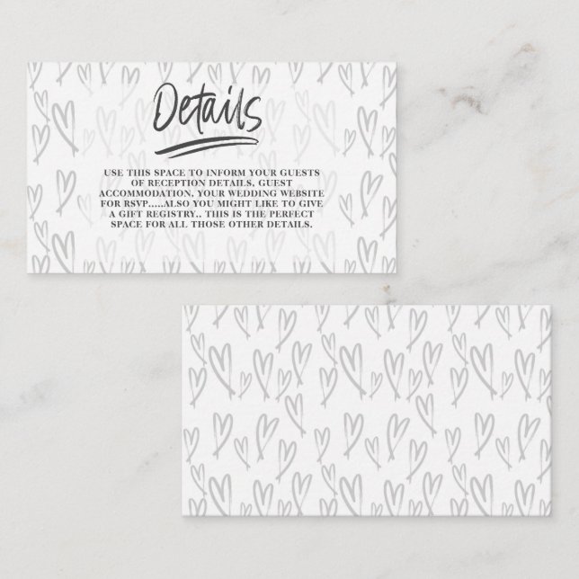 Modern Hearts Black & White Wedding Detials Enclosure Card (Front/Back)