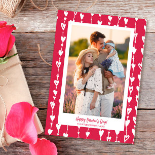 Modern hearts chain magenta photo valentine day holiday card